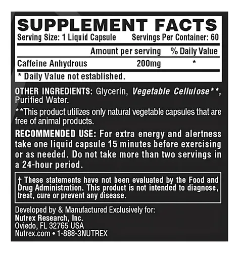 NUTREX CAFFEINE 200 60 CAPSULAS