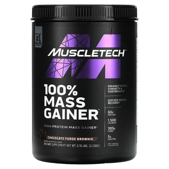 MUSCLETECH 100% MASS GAINER 5.15LB CHOCOLATE FUDGE BROWNIE
