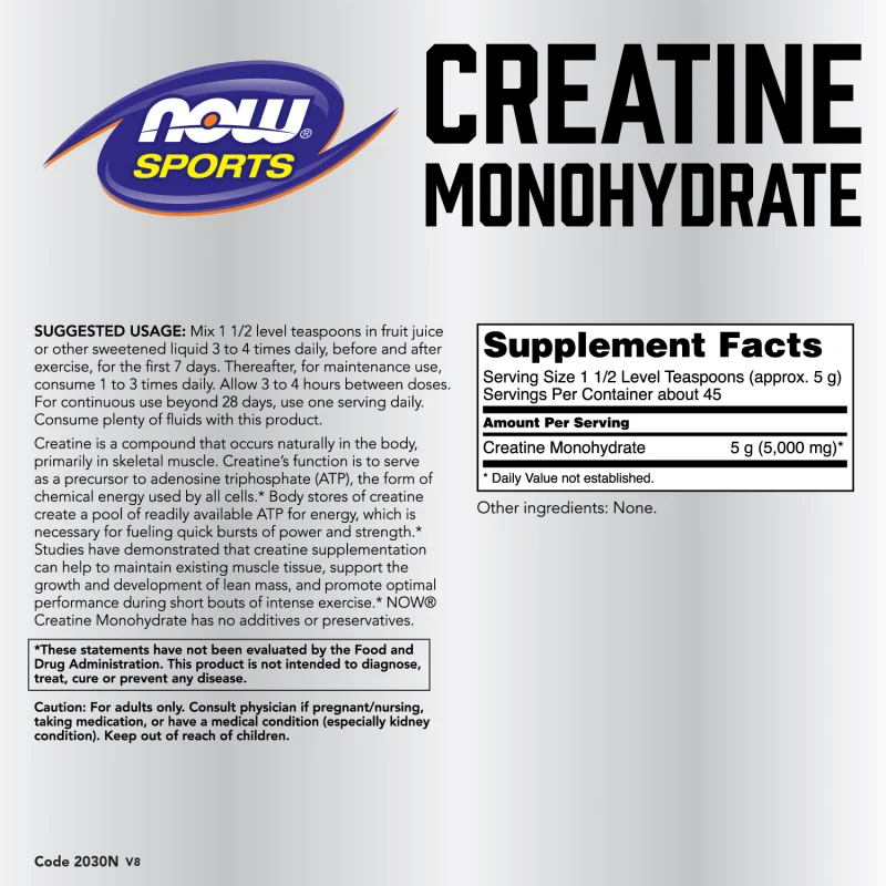 NOW SPORTS CREATINE MONOHYDRATADA 45 SERVIVIOS