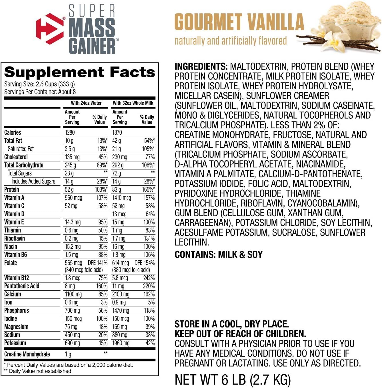 DYMATIZE SUPER MASS GAINER GOURMET VAINILLA 6LB